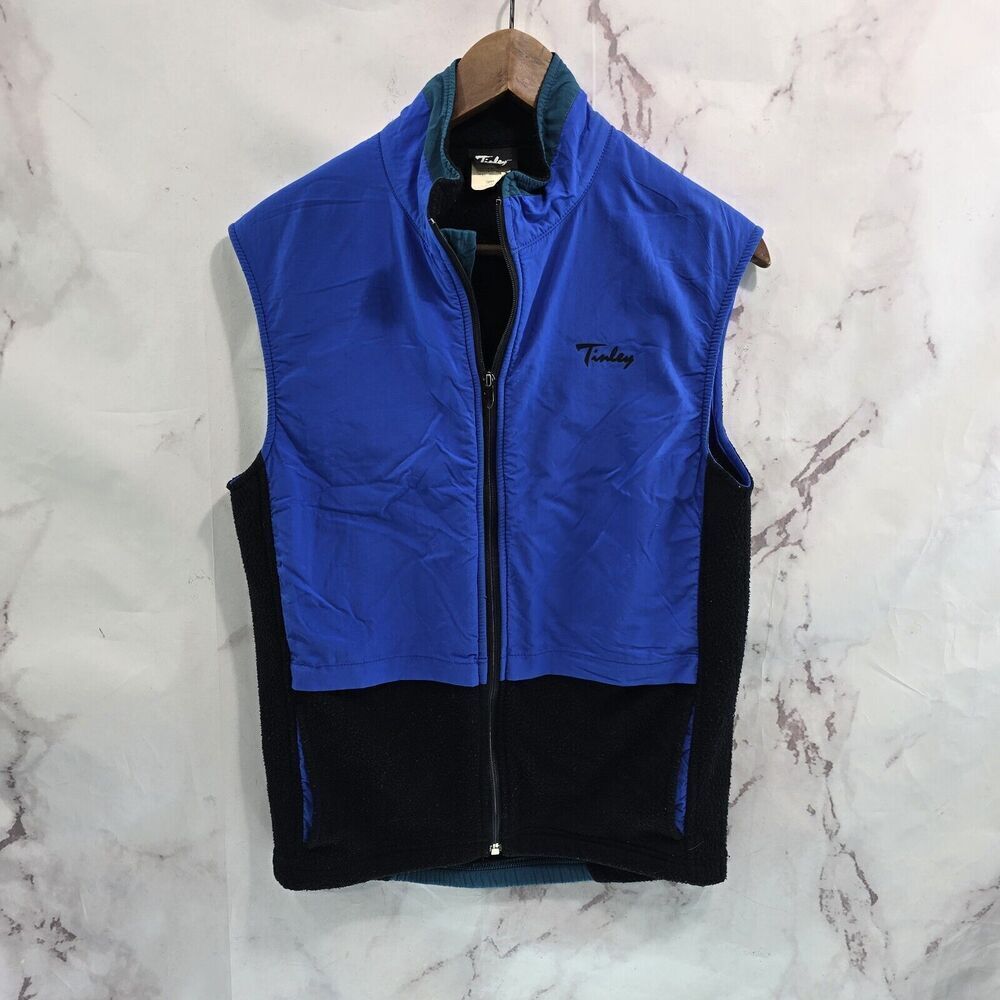 Vintage Fleece Vest Mens Small Blue Black Zip 90s Softshell Paneled Colorblock